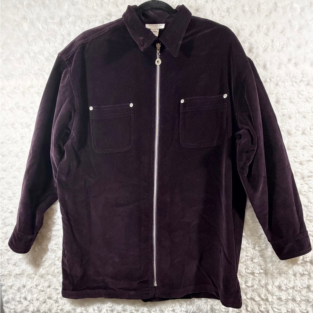 Jones New York Womens Size M Deep Purple Zipper Closure Oversized Sport Jacket